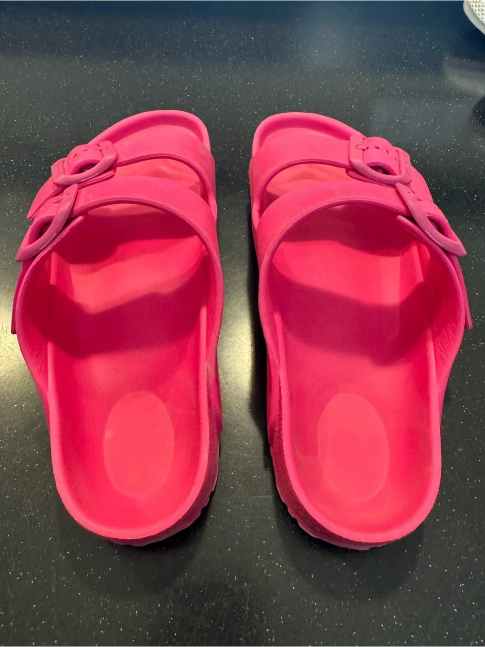 Birkenstock Kids Double Buckle Slide Sandals in Hot Pink 34